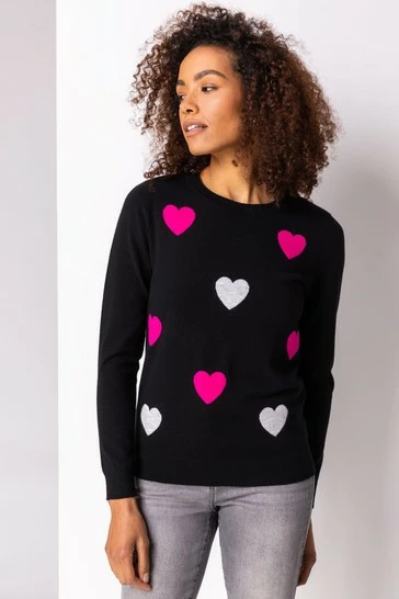 Roman Pink Heart Print Crew Neck Jumper 8 Roman Pink Heart Print Crew Neck Jumper - Image 6