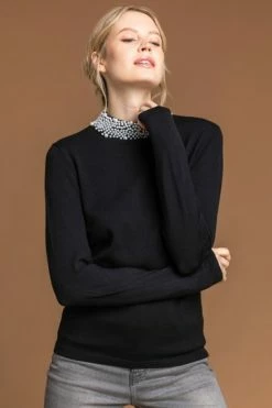 Roman Black Faux Pearl Embellished High Neck Jumper -Roman Sales Shop unnamed file 9156