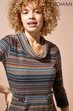 Roman Green Stripe Cowl Neck Button Detail Dress 12 Roman Green Stripe Cowl Neck Button Detail Dress -Roman Sales Shop unnamed file 916