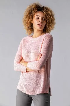 Roman Pink Textured Slash Neck Jumper
