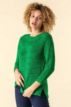 Roman Green Textured Slash Neck Jumper