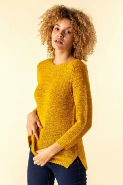 Roman Yellow Textured Slash Neck Jumper