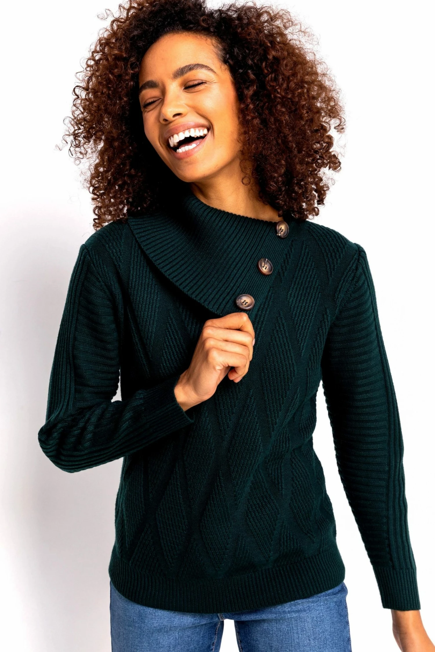 Roman Green Textured Cowl Neck Button Detail Jumper 3 Roman Green Textured Cowl Neck Button Detail Jumper