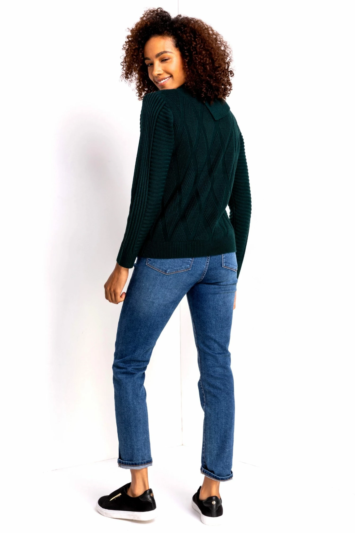 Roman Green Textured Cowl Neck Button Detail Jumper 4 Roman Green Textured Cowl Neck Button Detail Jumper - Image 2