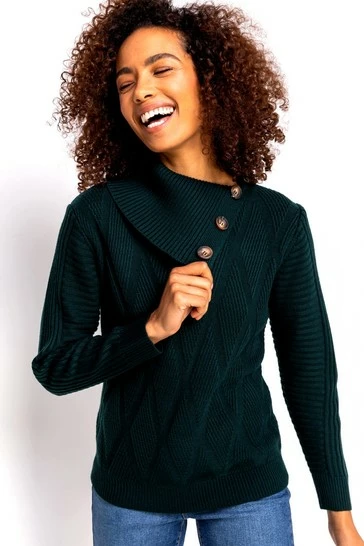 Roman Green Textured Cowl Neck Button Detail Jumper 7 Roman Green Textured Cowl Neck Button Detail Jumper - Image 5