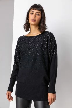 Roman Black Sparkle Embellished Wide Hem Jumper