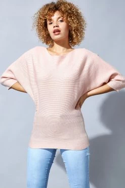 Roman Light Pink Ribbed Batwing Jumper