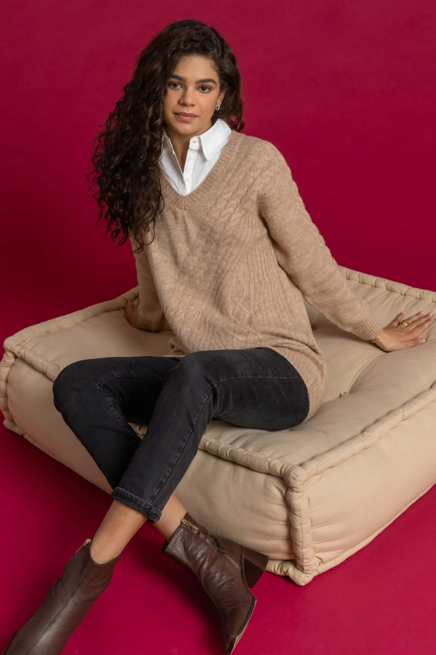 Roman Brown Shirt Collared Cable Knit Jumper 6 Roman Brown Shirt Collared Cable Knit Jumper - Image 4