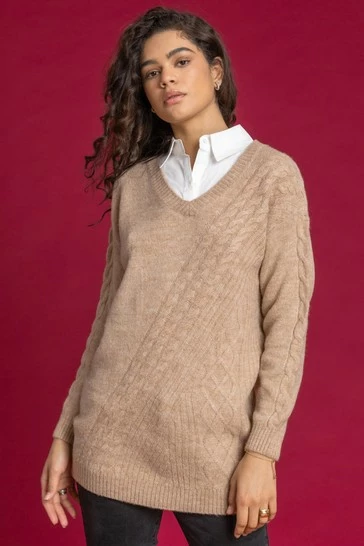 Roman Brown Shirt Collared Cable Knit Jumper 8 Roman Brown Shirt Collared Cable Knit Jumper - Image 6