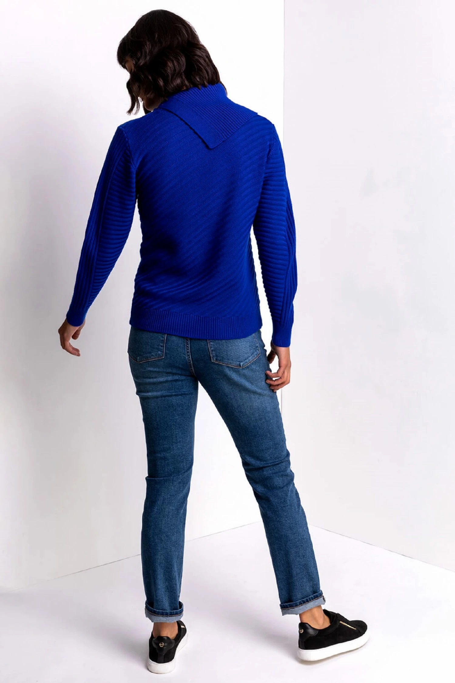 Roman Blue Textured Knit Split Neck Jumper 4 Roman Blue Textured Knit Split Neck Jumper - Image 2