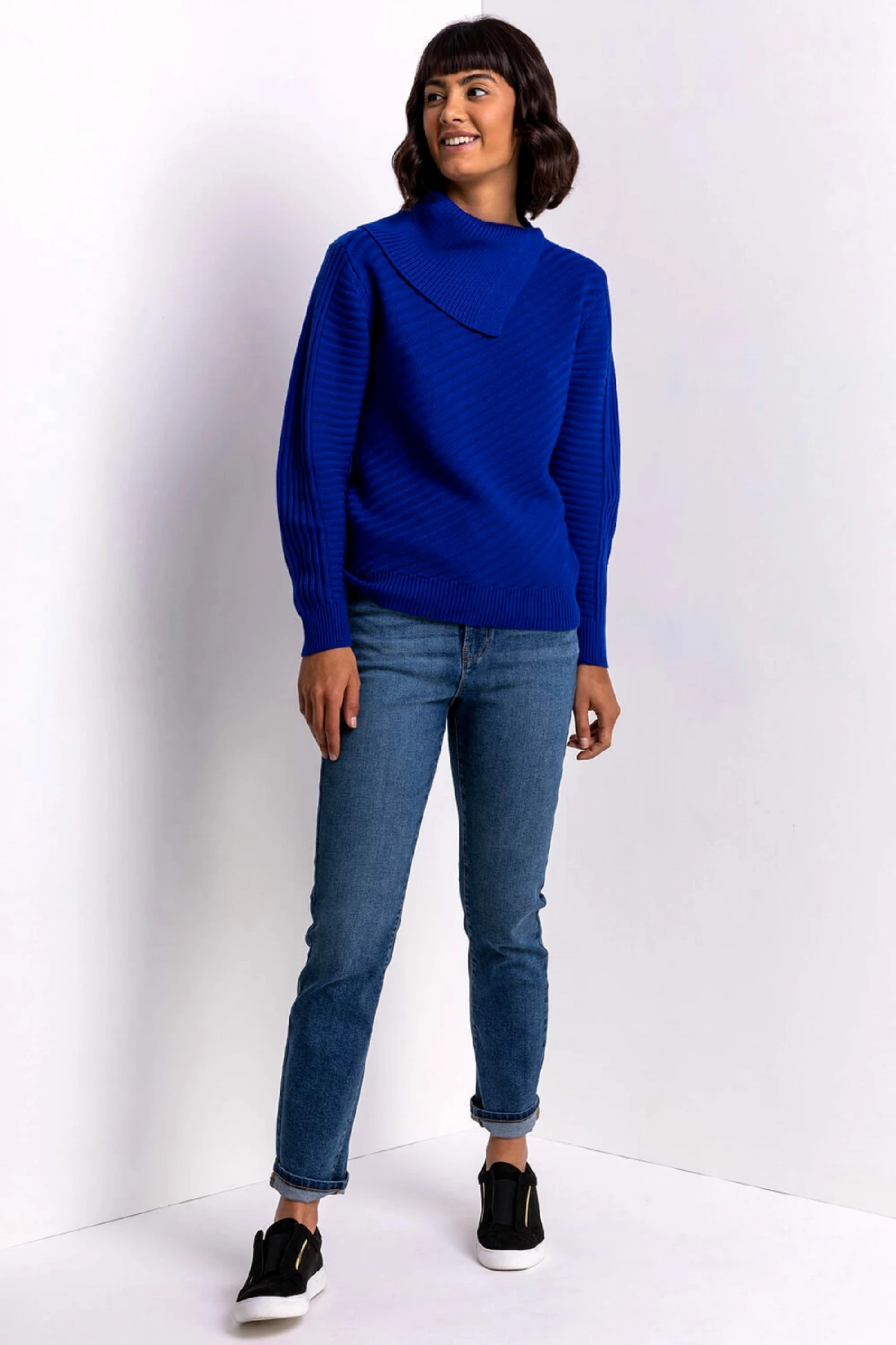 Roman Blue Textured Knit Split Neck Jumper 5 Roman Blue Textured Knit Split Neck Jumper - Image 3