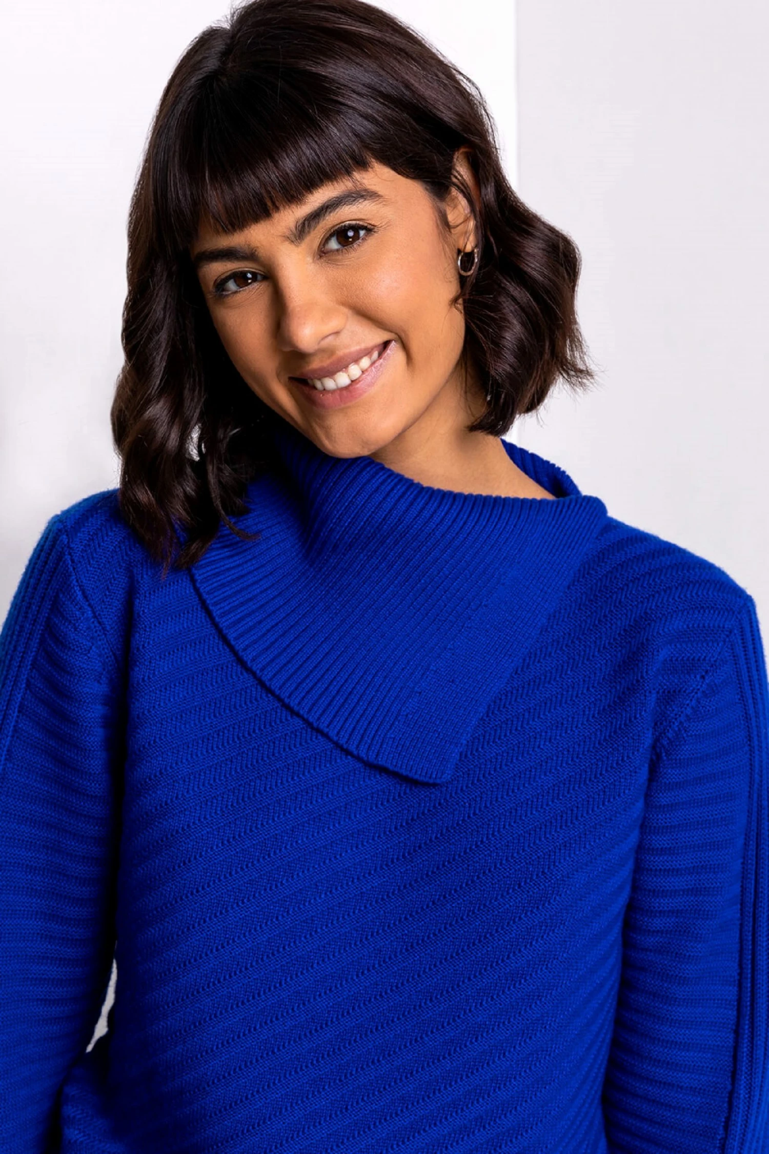 Roman Blue Textured Knit Split Neck Jumper 6 Roman Blue Textured Knit Split Neck Jumper - Image 4