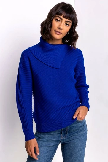 Roman Blue Textured Knit Split Neck Jumper 7 Roman Blue Textured Knit Split Neck Jumper - Image 5