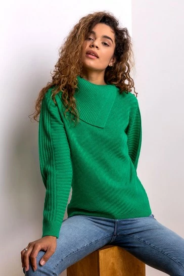 Roman Blue Textured Knit Split Neck Jumper 8 Roman Blue Textured Knit Split Neck Jumper - Image 6