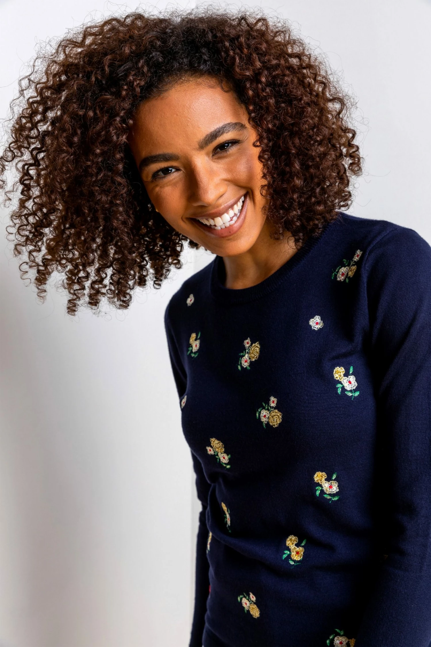 Roman Blue Floral Embroidered Crew Neck Jumper 6 Roman Blue Floral Embroidered Crew Neck Jumper - Image 4