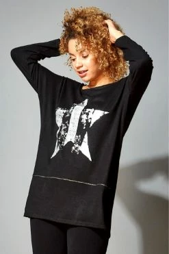 Roman Black Foil Star Tunic Lounge Jumper