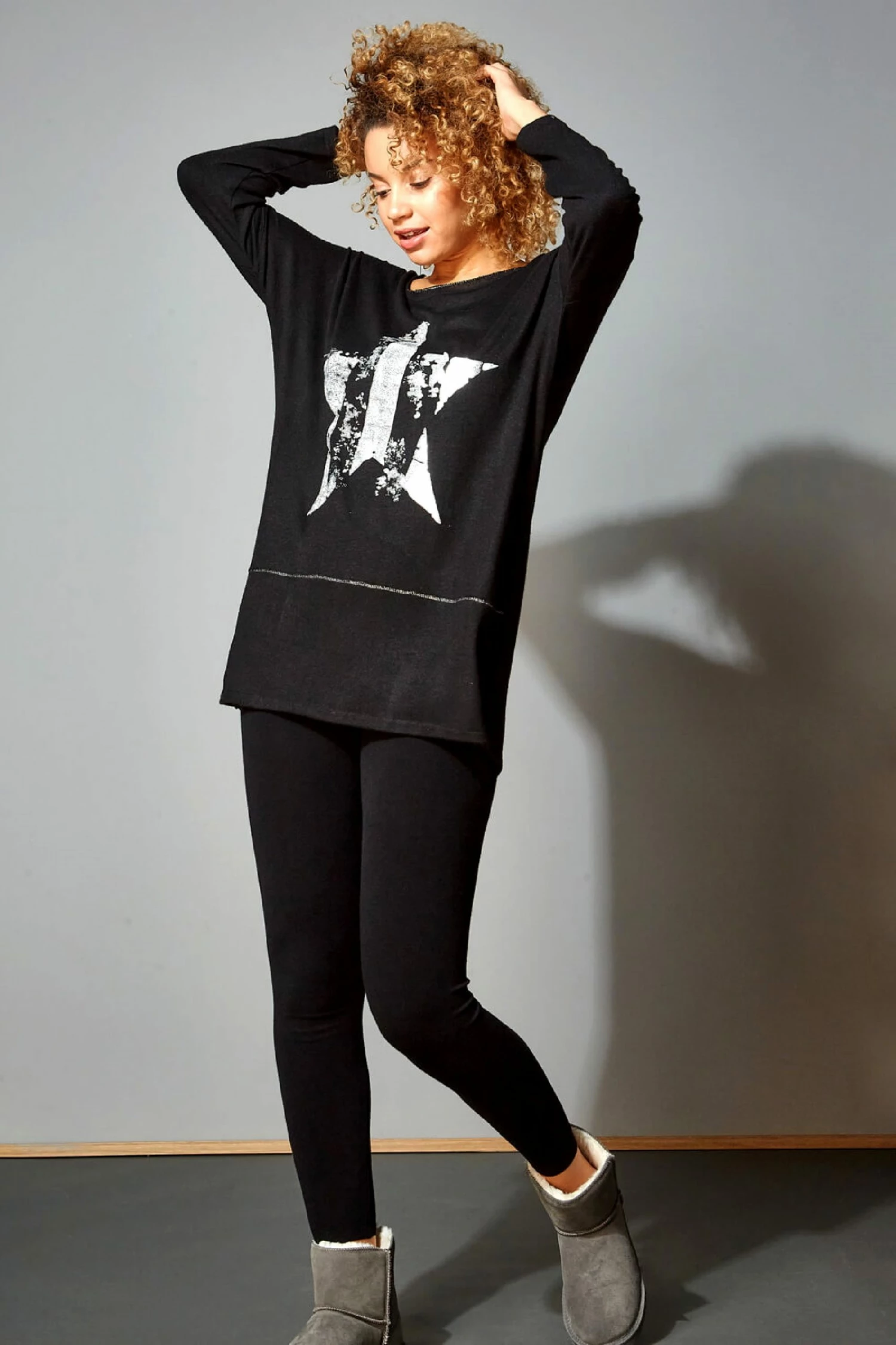 Roman Black Foil Star Tunic Lounge Jumper 4 Roman Black Foil Star Tunic Lounge Jumper - Image 2