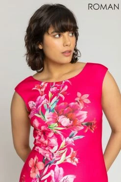 Roman Pink Floral Border Print Scuba Shift Dress 11 Roman Pink Floral Border Print Scuba Shift Dress -Roman Sales Shop unnamed file 923