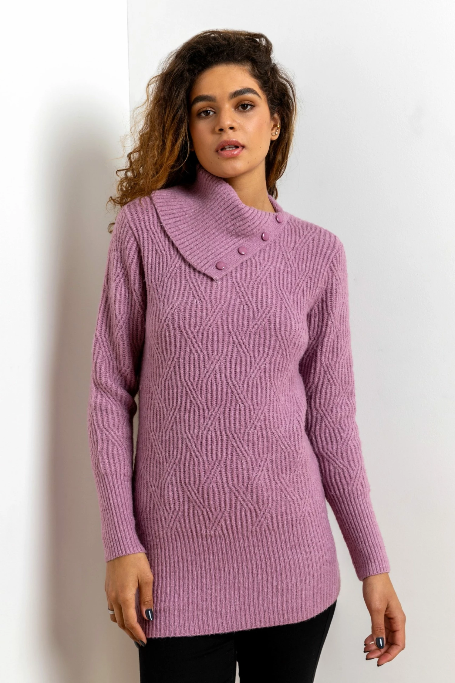 Roman Purple Textured Cowl Neck Tunic Jumper 4 Roman Purple Textured Cowl Neck Tunic Jumper - Image 2