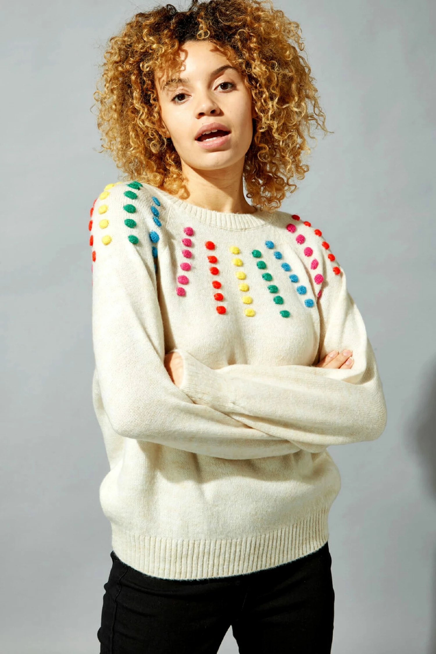 Roman White Long Sleeve Bobble Jumper 3 Roman White Long Sleeve Bobble Jumper