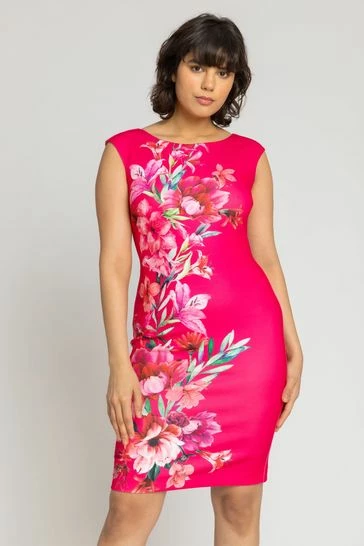 Roman Pink Floral Border Print Scuba Shift Dress 7 Roman Pink Floral Border Print Scuba Shift Dress - Image 5