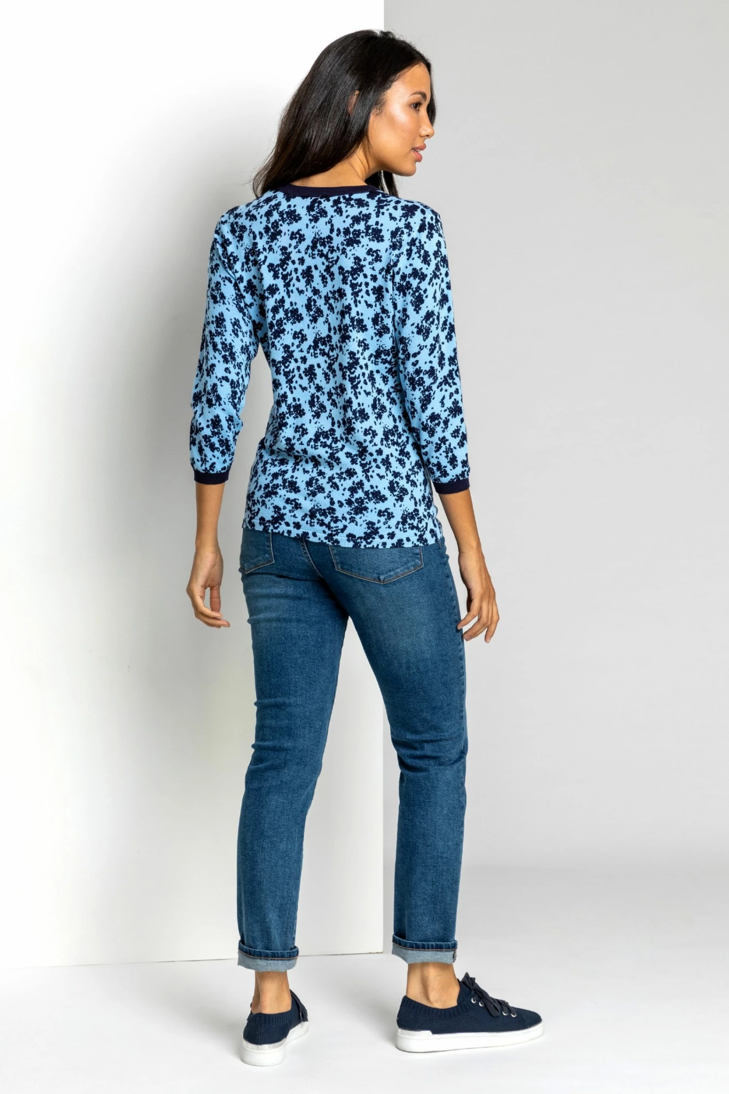 Roman Blue Contrast Floral Print Jumper 4 Roman Blue Contrast Floral Print Jumper - Image 2