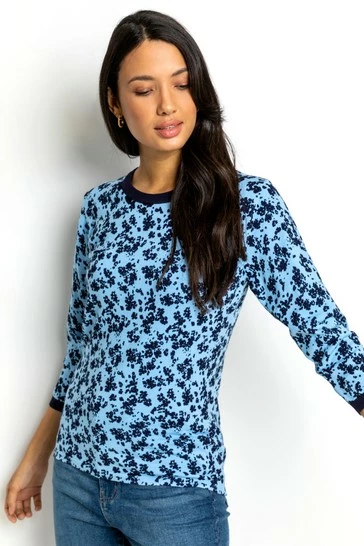 Roman Blue Contrast Floral Print Jumper 7 Roman Blue Contrast Floral Print Jumper - Image 5