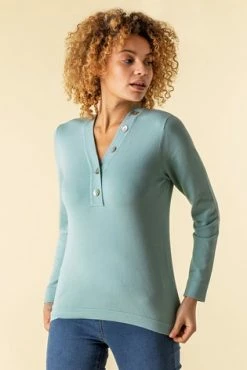 Roman Green Button V Neck Jumper -Roman Sales Shop unnamed file 9263