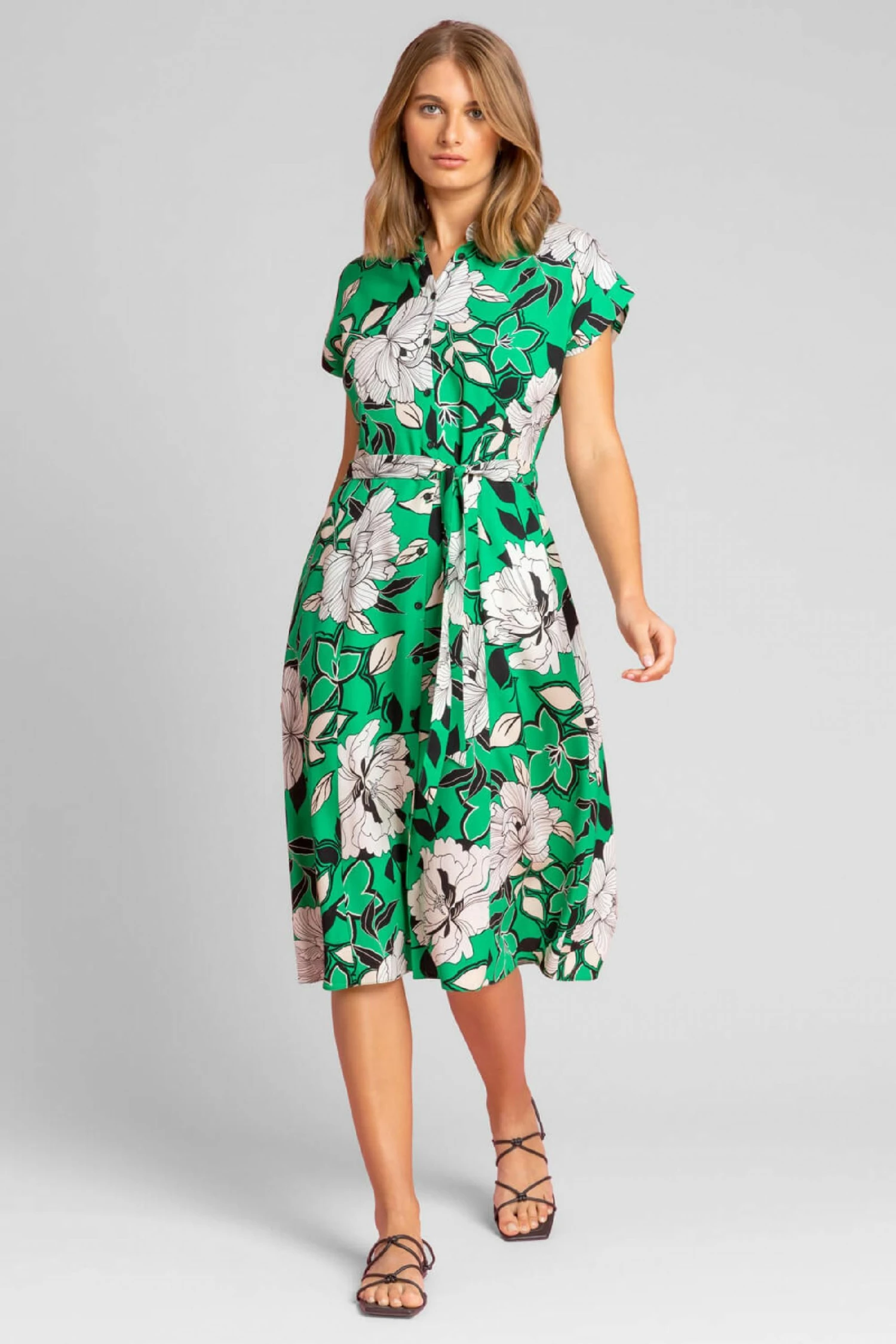 Roman Green Floral Print Belted Shirt Dress 4 Roman Green Floral Print Belted Shirt Dress - Image 2