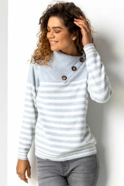 Roman Grey Stripe Cowl Neck Button Jumper 11 Roman Grey Stripe Cowl Neck Button Jumper -Roman Sales Shop unnamed file 9274