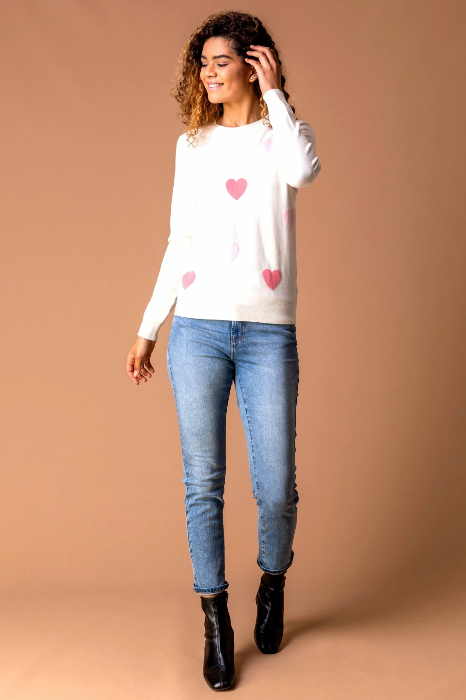 Roman White Heart Print Crew Neck Jumper 4 Roman White Heart Print Crew Neck Jumper - Image 2