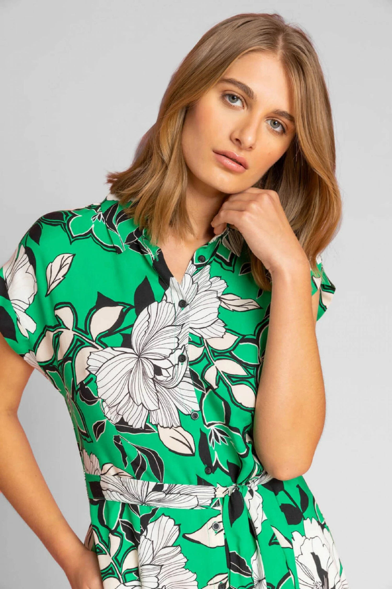 Roman Green Floral Print Belted Shirt Dress 6 Roman Green Floral Print Belted Shirt Dress - Image 4