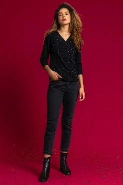 Roman Black Sparkle Embellished Wrap Jumper