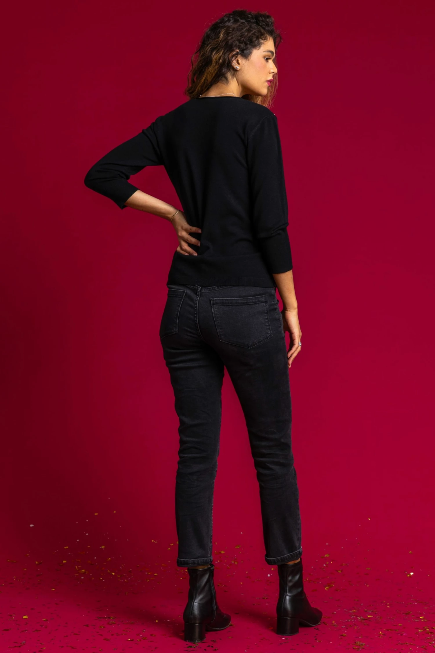 Roman Black Sparkle Embellished Wrap Jumper 4 Roman Black Sparkle Embellished Wrap Jumper - Image 2