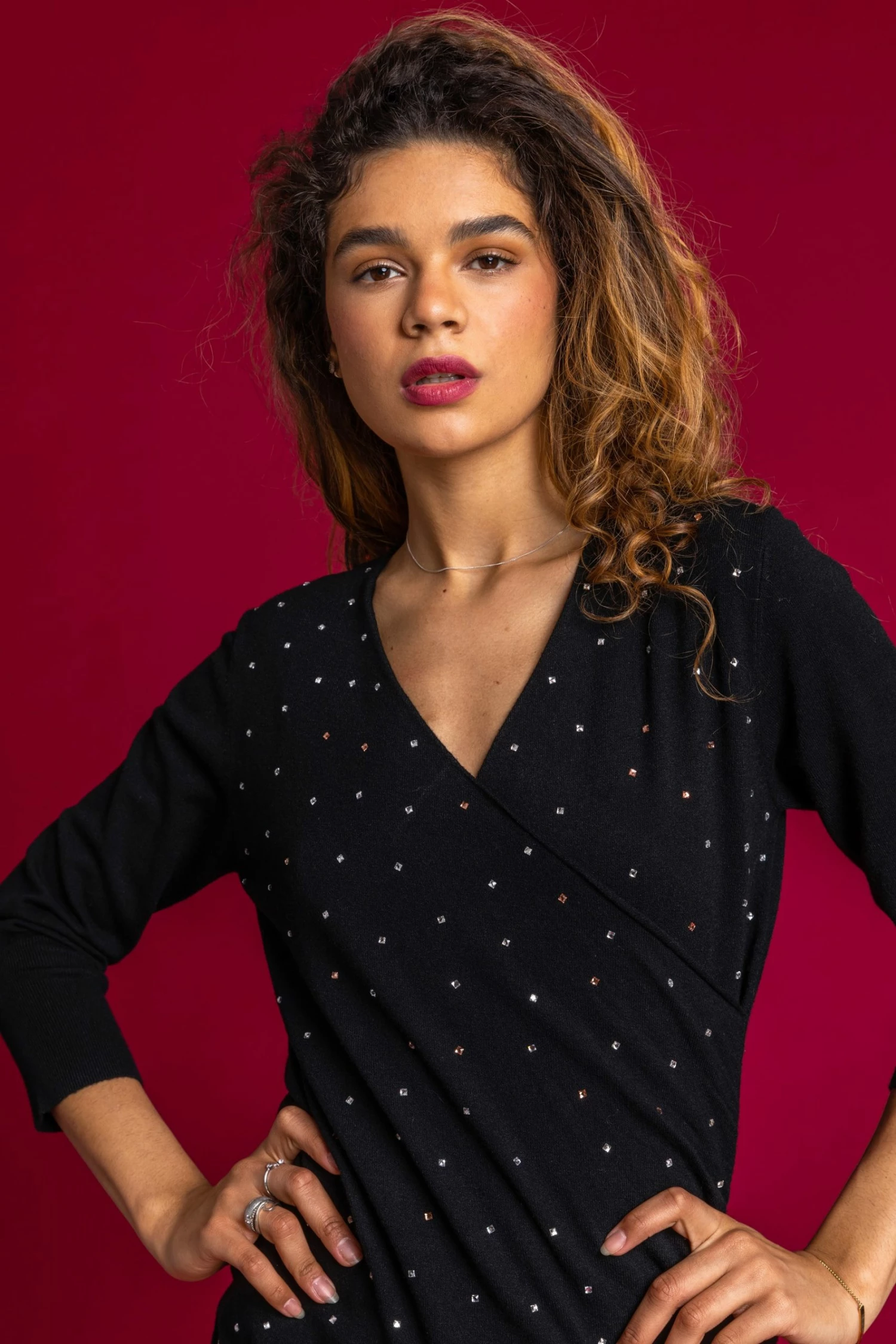 Roman Black Sparkle Embellished Wrap Jumper 7 Roman Black Sparkle Embellished Wrap Jumper - Image 5