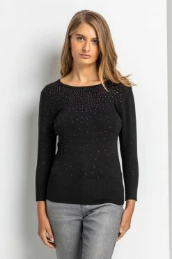 Roman Black Diamante Studded Jumper