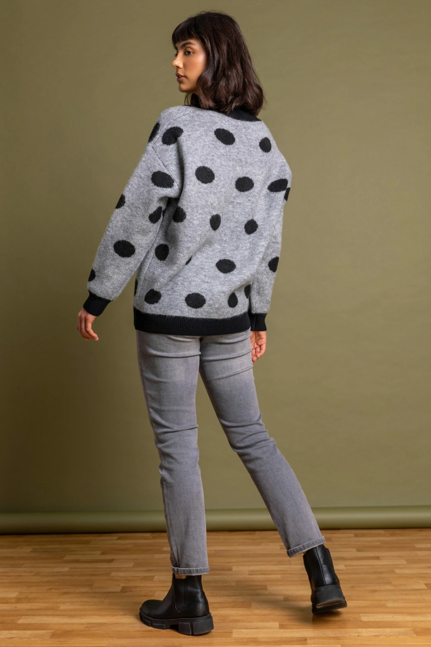 Roman Grey Check Print Roll Neck Jumper 4 Roman Grey Check Print Roll Neck Jumper - Image 2