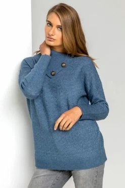 Roman Blue Textured Cowl Neck Button Jumper 11 Roman Blue Textured Cowl Neck Button Jumper -Roman Sales Shop unnamed file 9329