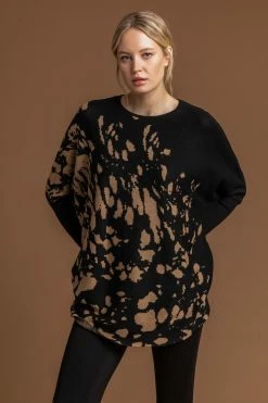 Roman Neutral Relaxed Abstract Print Jumper