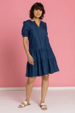 Roman Blue Tiered Denim Puff Sleeve Dress 9 Roman Blue Tiered Denim Puff Sleeve Dress -Roman Sales Shop unnamed file 934