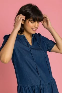 Roman Blue Tiered Denim Puff Sleeve Dress 10 Roman Blue Tiered Denim Puff Sleeve Dress -Roman Sales Shop unnamed file 935