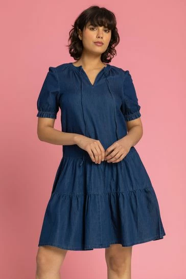 Roman Blue Tiered Denim Puff Sleeve Dress 7 Roman Blue Tiered Denim Puff Sleeve Dress - Image 5