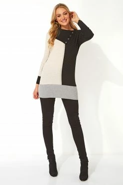 Roman Grey Originals Colour Block Split Neck Jumper -Roman Sales Shop unnamed file 9362