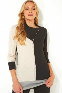 Roman Grey Originals Colour Block Split Neck Jumper -Roman Sales Shop unnamed file 9364