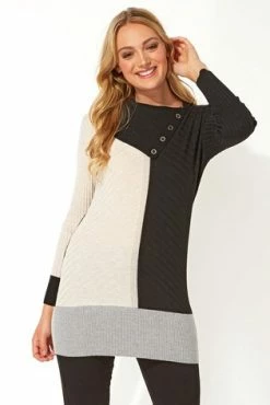 Roman Grey Originals Colour Block Split Neck Jumper -Roman Sales Shop unnamed file 9365