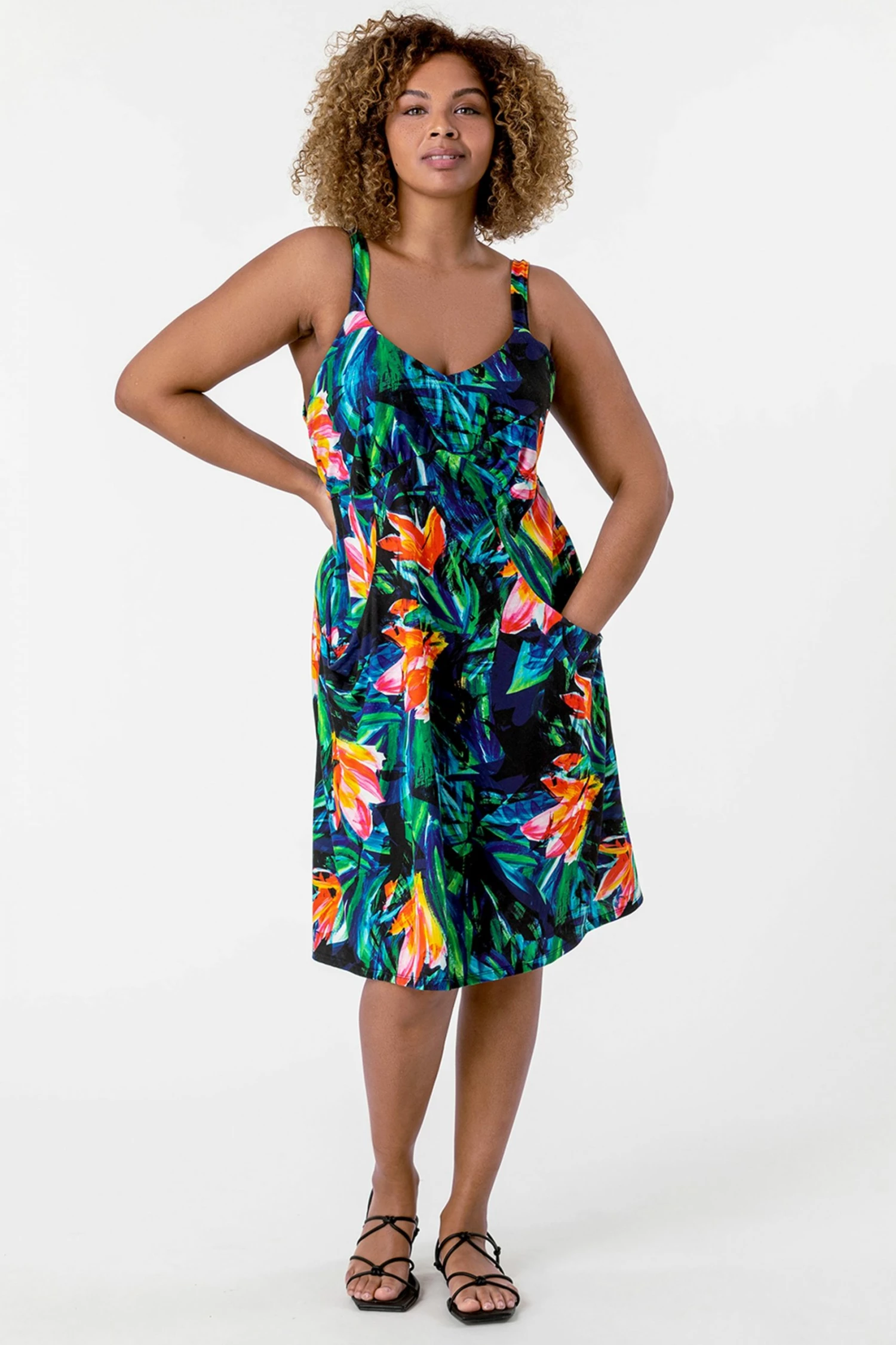 Roman Multi Curve Tropical Print Strappy Dress 3 Roman Multi Curve Tropical Print Strappy Dress