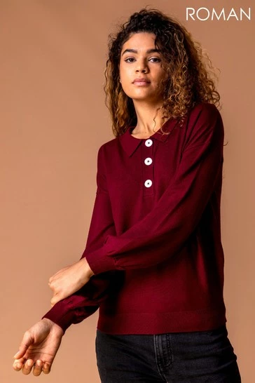 Roman Red Button Detail Polo Jumper 7 Roman Red Button Detail Polo Jumper - Image 5