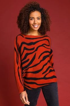 Roman Red Zebra Print Scoop Neck Jumper