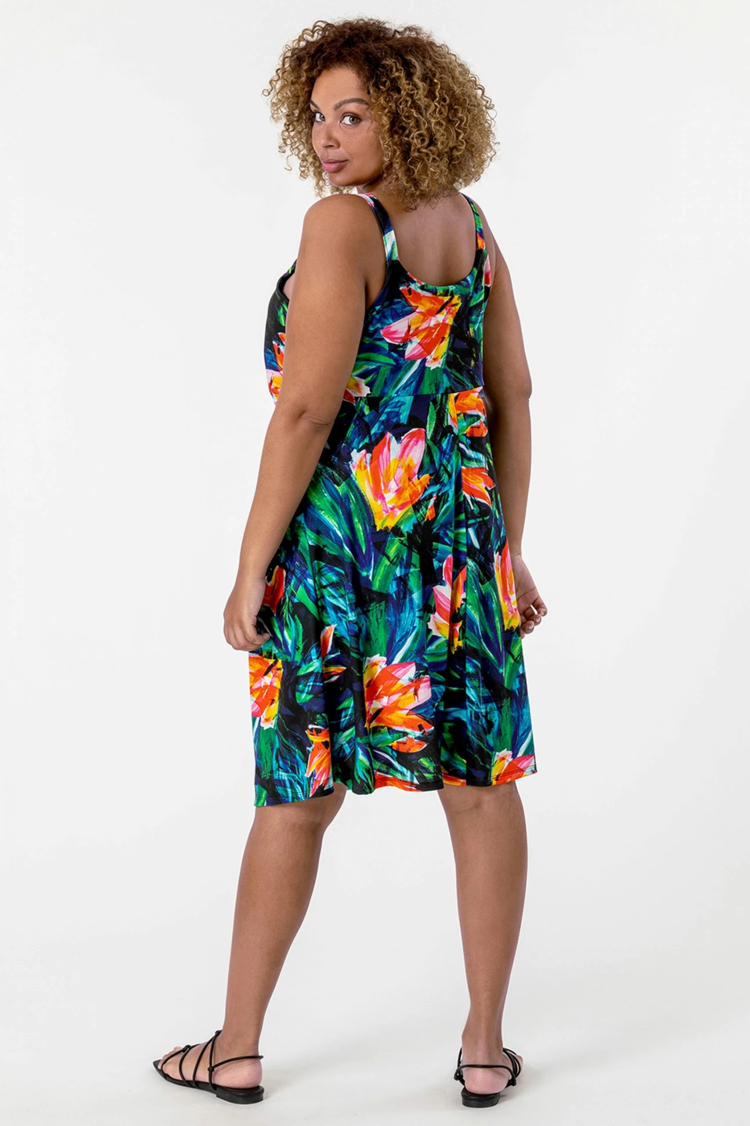Roman Multi Curve Tropical Print Strappy Dress 4 Roman Multi Curve Tropical Print Strappy Dress - Image 2