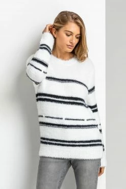 Roman White Fluffy Stripe Print Jumper
